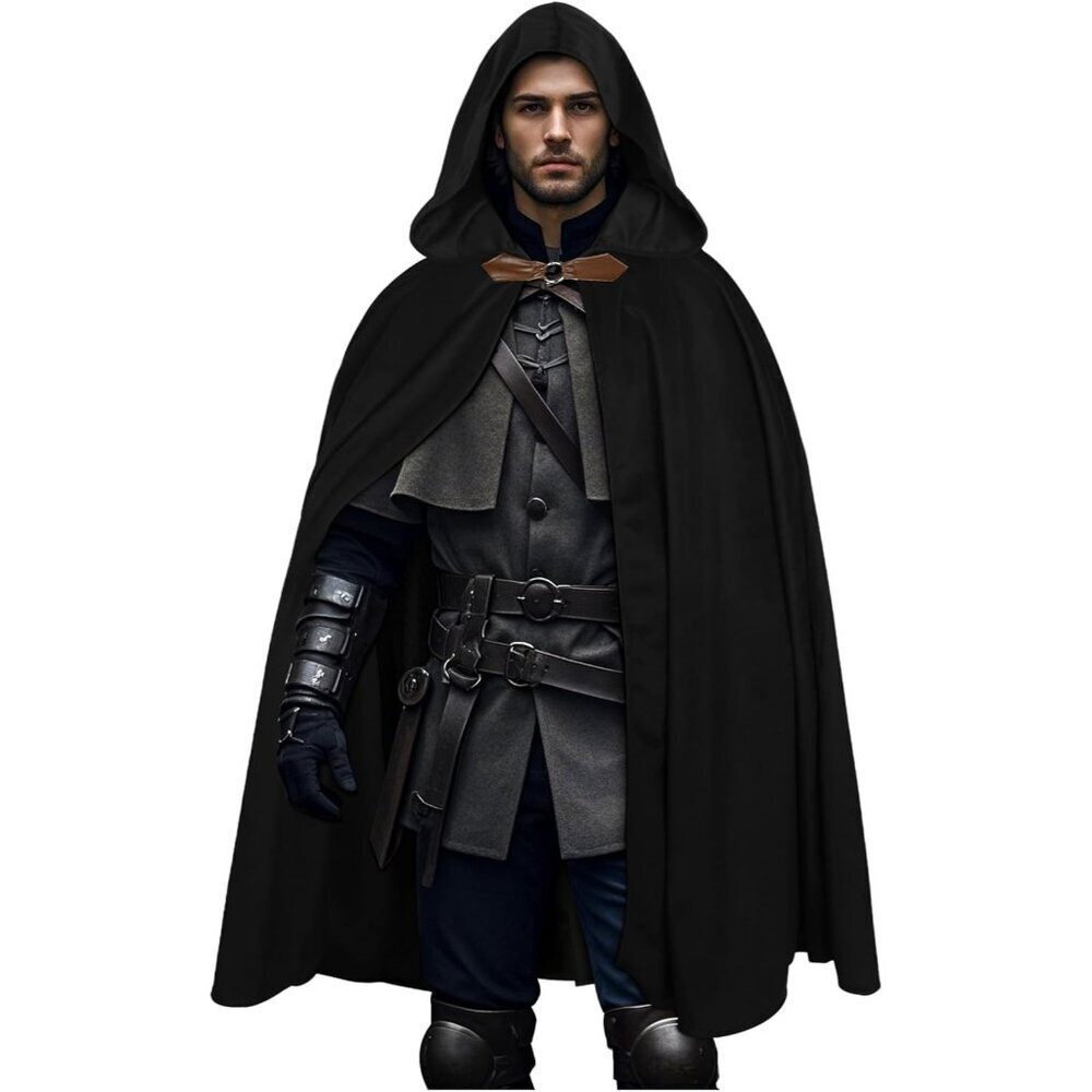 🆕Women Black Medieval Velvet Hooded Cloak Cape Hood Capelet Halloween Costume